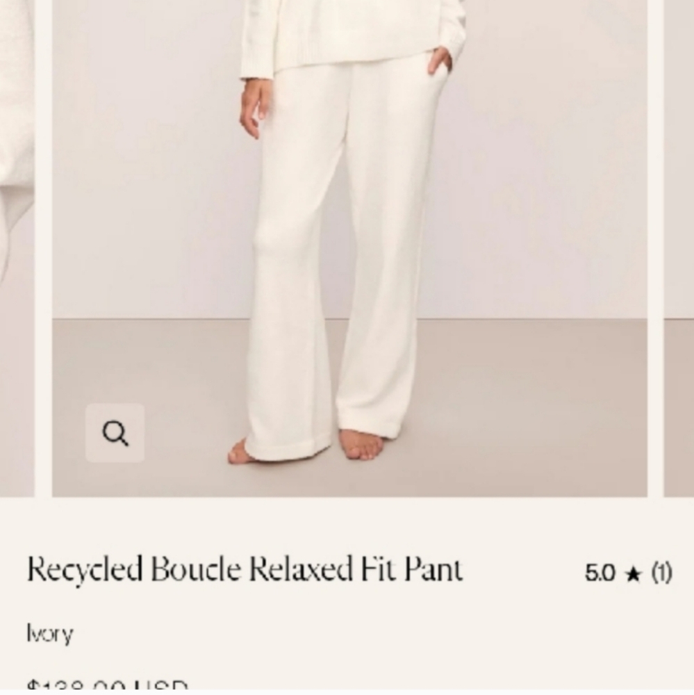 LIKE NEW: EBERJEY; RECYCLED BOUCLE RELAXED FIT PANT, IVORY, XS.